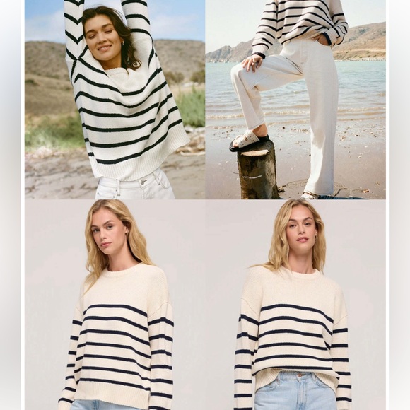 Z Supply Cream and Navy Boyfriend Striped Sweater - Picture 1 of 3